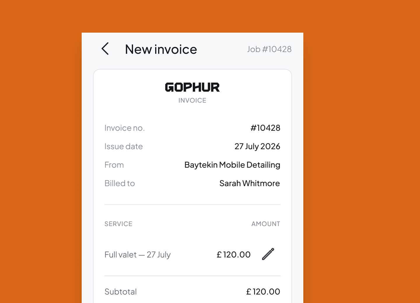 Gophur invoice ready to send as a payment link